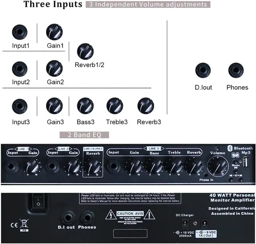 Vista 7 de Coolmusic Amplificador portátil para guitarra acústica, para artistas en movimiento, Bluetooth incorporado (40W a batería)