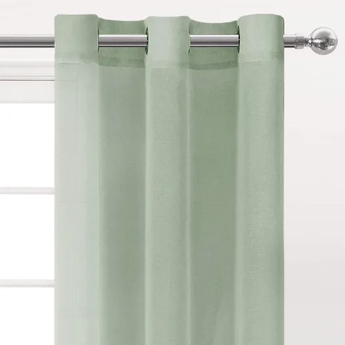 Vista 3 de DWCN Cortinas traslúcidas color verde frijol para sala de estar y dormitorio - Cortinas voile con aspecto de lino sintético con ojales en la parte