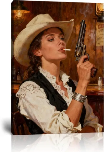 Vista 13 de Arte de pared de vaquero occidental Imágenes de mujeres vaquero Impresiones Póster de lienzo del suroeste Arte de decoración de pared occidental