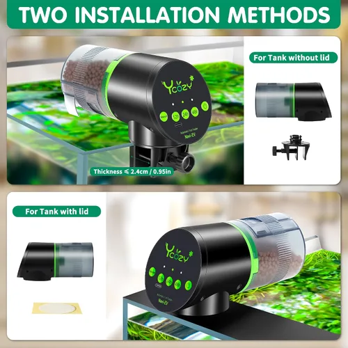 Vista 7 de Ycozy Comedero automático para peces recargable con cable USB, a prueba de humedad, alimentador eléctrico inteligente para peces/tortugas