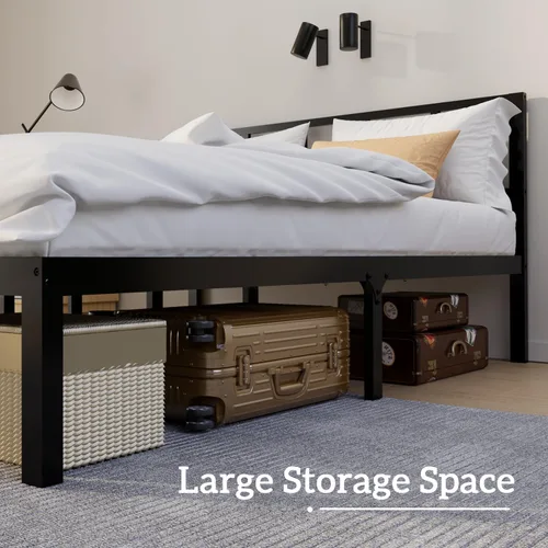 Vista 4 de Marco de cama de bambú tamaño Queen con cabecero, plataforma de cama sólida y estable con listones antideslizantes de soporte, cama alta, no Negro