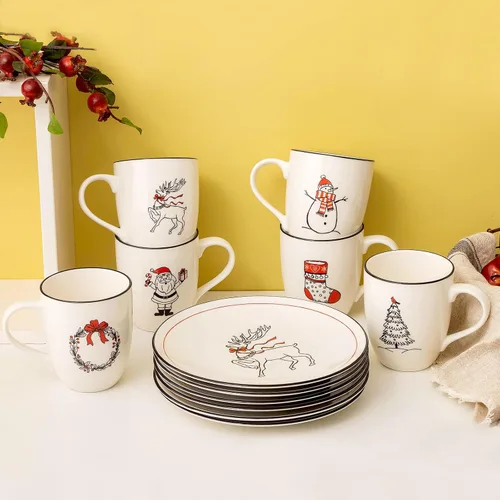 Vista 5 de LEHAHA Juego de 6 tazas de café navideñas – 473 ml Tazas de cerámica con tema festivo perfectas para café con leche, té o leche, walter, bebida