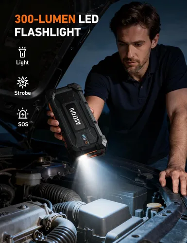 Vista 8 de AstroAI S8 Ultra 4000A arrancador de coche, caja de salto hasta todos los motores de gasolina y diésel de 12L, banco de energía portátil de 12 V