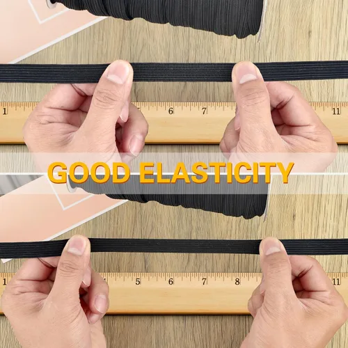 Vista 4 de Coopay Bandas elásticas planas de 100 yardas de largo, 1/2 pulgada de ancho, cuerda elástica plana para coser proyectos de bricolaje, artes y Negro