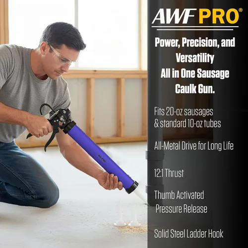 Vista 2 de AWF PRO Pistola de calafeteo para salchichas, paquete de papel de aluminio de 20 oz y cartucho convertible de 10 oz, relación de empuje 12:1, cañón