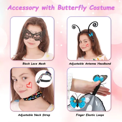 Vista 3 de Butterfly Wings Costume for Women Girls - Halloween Fairy Wings Cape for Adult with Headband,Mask,Earrings