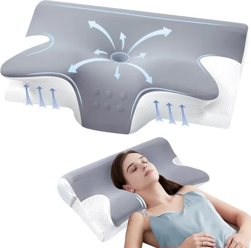Vista 10 de Almohada cervical eficaz para aliviar el dolor para dormir, almohadas de espuma viscoelástica para apoyo del cuello, almohada lateral de contorno