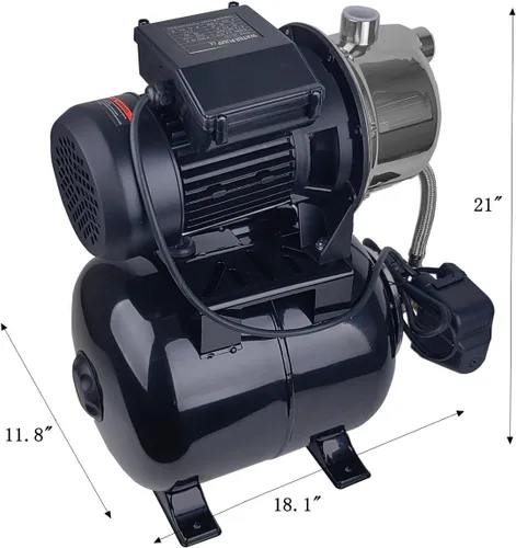 Vista 2 de Bomba de pozo poco profundo de 1.6 HP con tanque de presión, 898 GPH, 115 V, bomba de chorro de agua automática de acero inoxidable, bomba