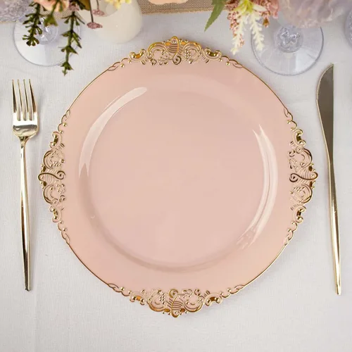 Vista 22 de Efavormart - Paquete de 10 platos de postre barrocos negros y dorados de 8 pulgadas, platos de aperitivo resistentes con borde metálico en relieve