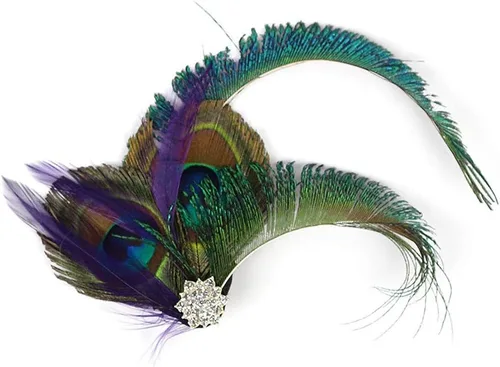Vista 8 de Fascinator - Pinzas para el pelo con plumas de pavo real, diadema art déco, accesorios de los años 20 para mujer 04Blanco