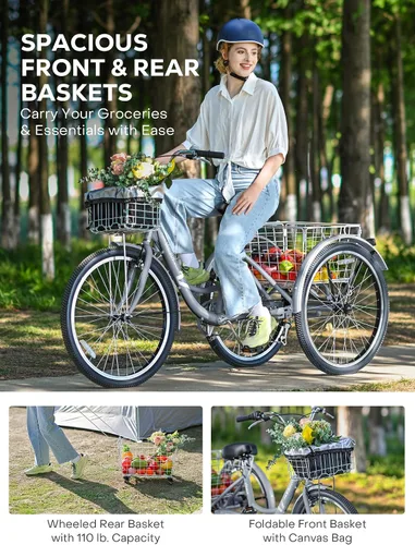 Vista 2 de VIRIBUS Adult Tricycle, 7 Speed Tricycle for Adults