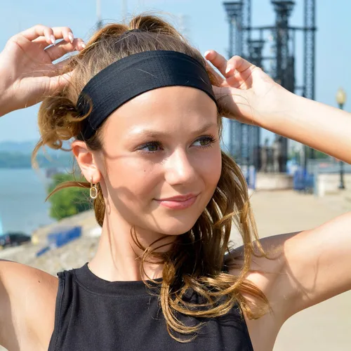Vista 3 de FROG SAC Diademas deportivas para niñas, ajustables, antideslizantes, atléticas, deportivas, para mujeres, adolescentes, niñas, color negro, gris