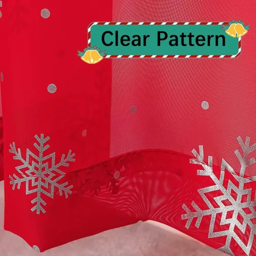 Vista 5 de Cortinas traslúcidas de Navidad para sala de estar, cortinas transparentes con estampado de copos de nieve de lujo, cortinas con bolsillo