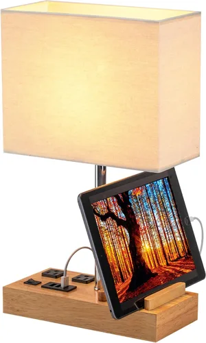 Vista 4 de Lámpara de escritorio Dreamholder con 3 puertos de carga USB, lámpara de mesa con 2 tomas de CA y 3 soportes de teléfono, lámpara de mesita de noche