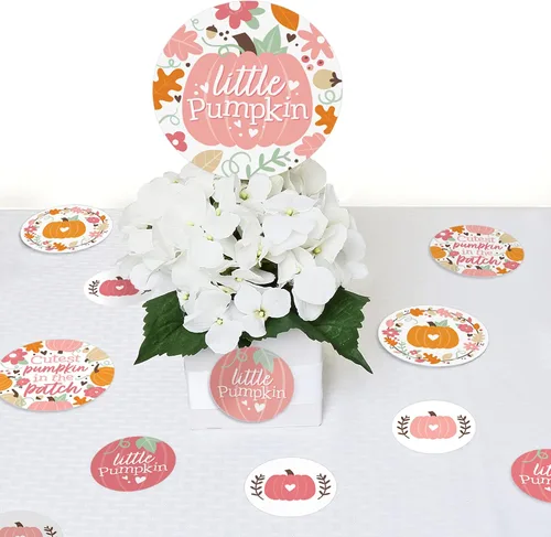 Vista 5 de Big Dot of Happiness Girl Little Pumpkin - Fiesta de cumpleaños de otoño o baby shower, confeti de círculo gigante, decoraciones de fiesta, confeti