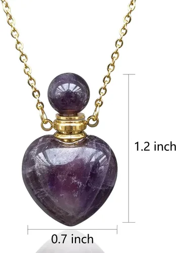 Vista 6 de Perfume Bottle Necklace Heart Shape, Amethyst Necklace Healing Crystal for Women, Essential Oil Diffuser Bottle Necklace Jewelry for Liquid