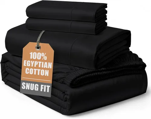 Vista 450 de LANE LINEN - Sábanas individual 100% algodón egipcio suave, cómodo y grueso de calidad de hotel, costuras reforzadas totalmente elásticas, sin