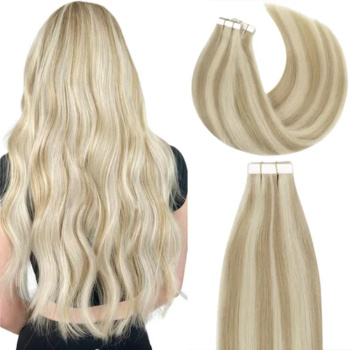 Vista 24 de Lacer Extensiones de cabello humano adhesivas de 12 pulgadas, cinta adhesiva de doble cara para extensiones de cabello de trama cutánea, 20