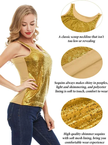 Vista 6 de SATINIOR Camiseta sin mangas con lentejuelas con purpurina para mujer, chaleco brillante, camisola con purpurina para mujeres y niñas