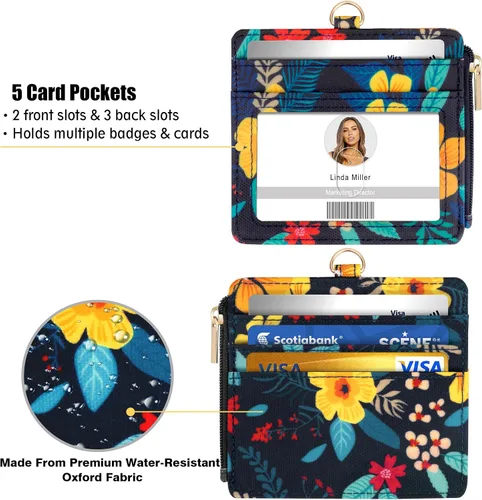 Vista 2 de Soporte para tarjetas de identificación con cordón: tarjetero horizontal de flores con cordón para tarjetas de identificación