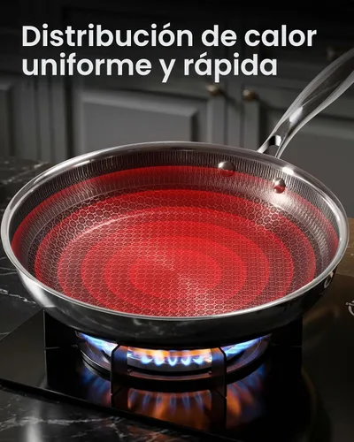 Vista 3 de USELUCK - Sartenes híbridos antiadherentes con tapa de vidrio, sartén de 10 pulgadas.