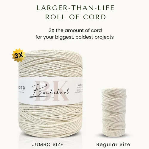 Vista 5 de BOCHIKNOT Cordón de macramé de 0.118 in, 650 yardas, algodón de una sola hebra (crema de mantequilla)