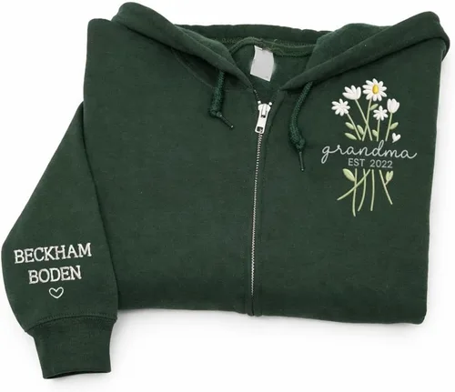 Vista 2 de NAZENTI Personalized Flower Sweatshirt for Women, Embroidered Grandma Gift G08.