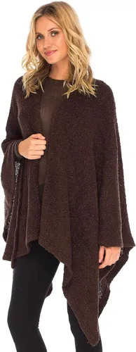 Vista 8 de SHU-SHI Poncho de punto acogedor para mujer, chal envolvente, capa frontal abierta, kimono ligero