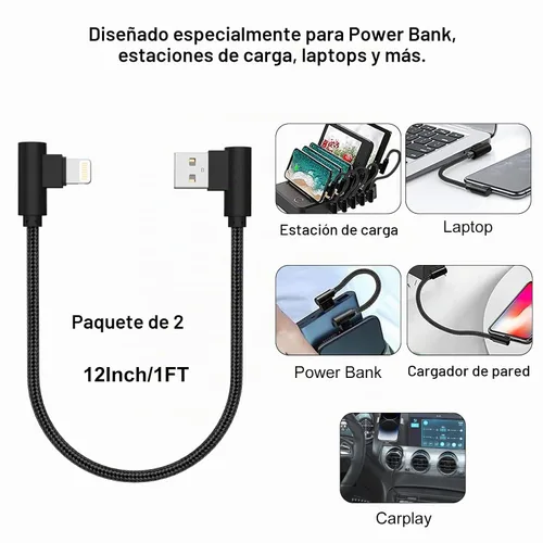 Vista 4 de Cargador para iPhone de 1 pie con certificado MFi corto de 90 grados