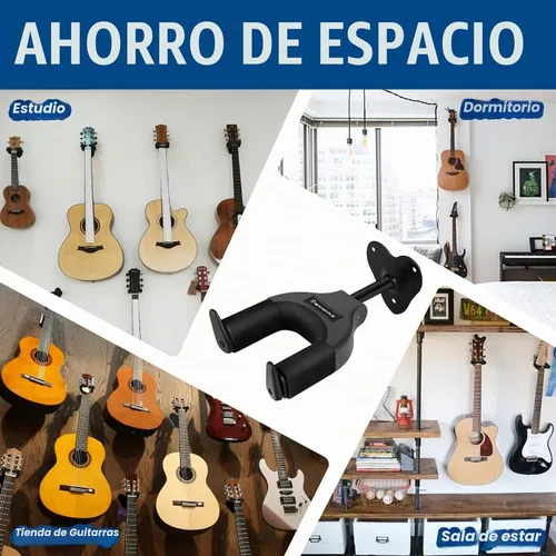 Vista 7 de Ranming Soporte de pared para guitarra, soporte de pared con bloqueo automático, base de metal para guitarra, ukelele, bajo, banjo y mandolina
