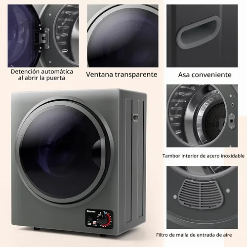 Vista 6 de COSTWAY Secadora de Ropa Compacta, Secadora de Ropa Portátil Eléctrica de 110V con Tambor de Acero Inoxidable, Panel de Control en la Parte Inferior