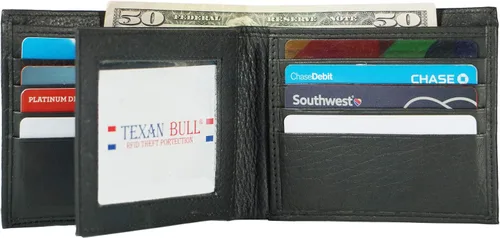 Vista 2 de Billetera para hombre de piel auténtica RFID bloqueo de señal bifold multitarjeta monedero monedero