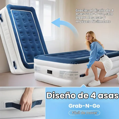 Vista 2 de KINGJERRY Colchón de aire doble con bomba integrada y 4 asas portátiles, colchón inflable elevado de 18 pulgadas para invitados, cama de aire