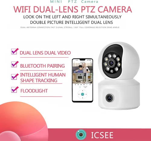Vista 3 de Cámara de doble lente, cámara panorámica inteligente inalámbrica WiFi, vigilancia remota de 360 grados, seguimiento automático de vigilancia remota