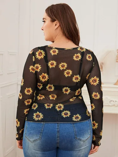 Vista 2 de Floerns Camiseta corta de manga larga con cuello alto falso para mujer