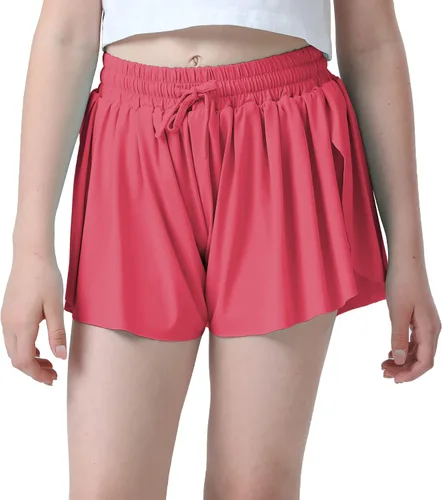 Vista 2 de Pantalones cortos fluidos con diseño de mariposa para niñas, pantalones cortos deportivos para niños pequeños y jóvenes con forro 2 en 1