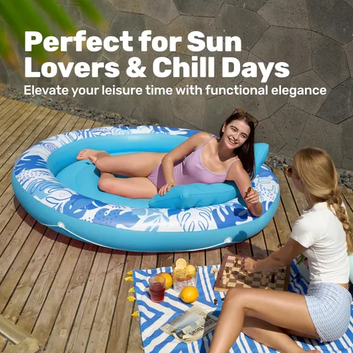 Vista 8 de SLOOSH Flotador inflable para piscina de bronceado, flotadores de piscina de 72 x 56 pulgadas para adultos con almohada, flotador redondo 4 en 1