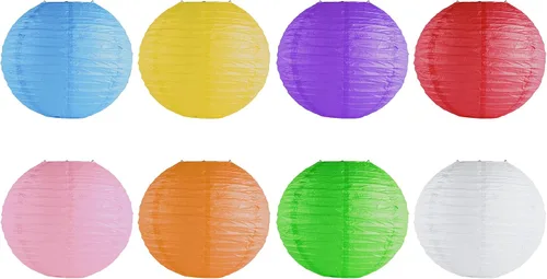 Vista 2 de Super Z Outlet Faroles de papel colgantes chinos y japoneses coloridos de 8 pulgadas, marco de metal para lámparas del hogar, fiestas, decoración