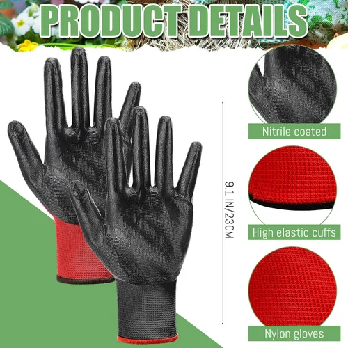 Vista 3 de Xtinmee 50 pares de guantes de trabajo con revestimiento de nitrilo para hombres, guantes de trabajo de seguridad rojos a granel para mujeres