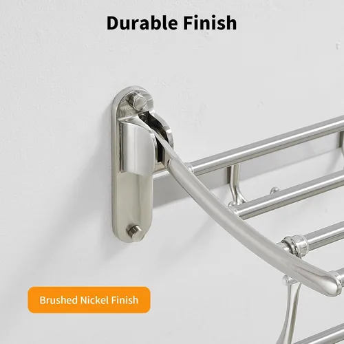 Vista 3 de BESy Toalleros de 24 Pulgadas de Níquel Cepillado, Estante de Toallas de Baño con Barra Plegable y Ganchos para Toallas, Accesorios de Baño