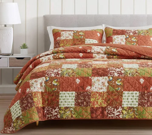 Vista 9 de Chezmoi Collection Leilani - Juego de edredón de algodón lavado bohemio de 3 piezas, tamaño Queen, ropa de cama acolchada bohemia marrón, gris topo