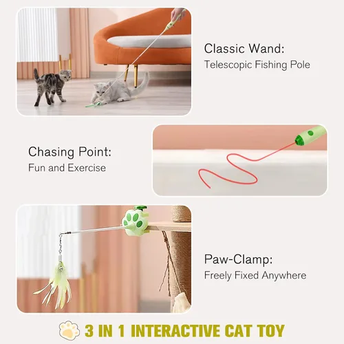 Vista 6 de BEBOBLY Juguete retráctil 3 en 1 para gatos de interior, juguetes interactivos de plumas de gato