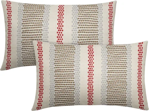 Vista 32 de Juego de 2 fundas de almohada negras y azules con rayas de puntos grises, decorativas para exteriores, estilo boho rústico, para sofá, cama, cojín
