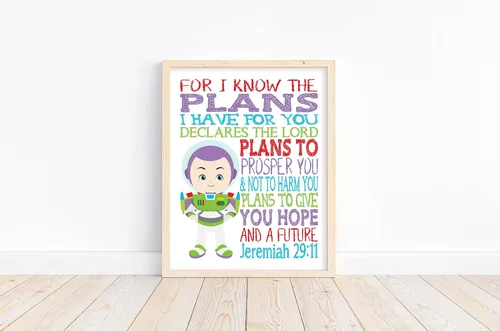 Vista 5 de Buzz Lightyear Toy Story Christian Nursery Little Boys Room - Impresión sin marco para I Know The Plans I Have For You Jeremías 29:11