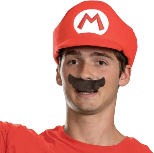 Vista 2 de Disguise Kit de accesorios de disfraz de Mario para adulto, disfraz oficial de Super Mario con sombrero y bigote, talla única para adultos