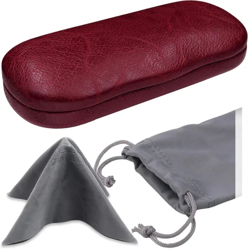 Vista 13 de MyEyeglassCase Men's Medium Glasses Case - Classic Eyeglasses Hard Shell Holder, Elegant Easy Open Lip with Pouch and Cloth As196 Negro Con Tela
