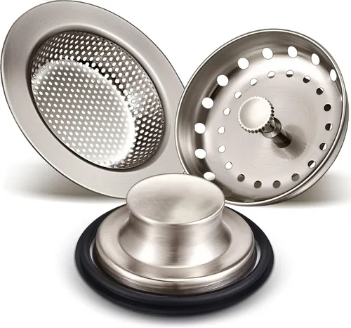 Vista 14 de Mudder 3 piezas de colador y tapón de drenaje para fregadero de cocina, tapón de eliminación de basura de acero inoxidable con asa, filtro universal