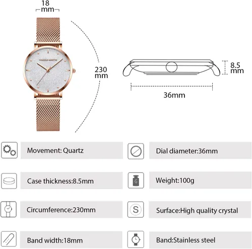 Vista 6 de RORIOS Reloj de pulsera para mujer de moda con esfera estrellada brillante y correa de acero inoxidable para mujer, plateado A, Classic