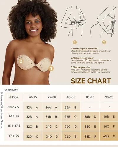 Vista 5 de Niidor Sticky Bra for Women Breathable Adhesive Invisible Strapless Push Up Backless Bra with Nipple Covers