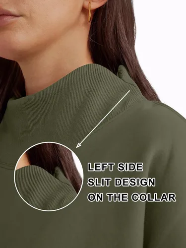 Vista 6 de Trendy Queen Sudaderas de cuello alto para mujer, de gran tamaño, trajes de Verde Armada (ArmyGreen)
